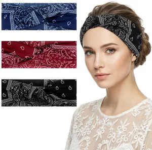 3 PCS Bandana Headbands for Women Boho Style Paisley Print, Multi Purpose Bandana Scarfs Headbands Wide Headwrapswith Bows Vintage Stretch Knotted Headband Soft Fabric Headband for Workout, Running 3 PCS Bandana Headbands for Women Boho Style Paisley Print, Multi Purpose Bandana Scarfs Headbands Wide Headwrapswith Bows Vintage Stretch Knotted Headband Soft Fabric Headband for Workout, Running