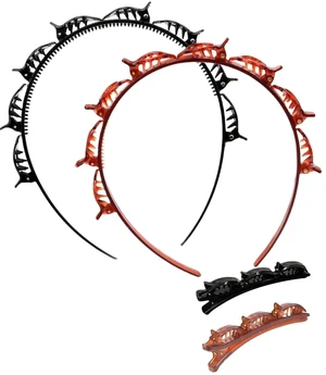 Jinshining 4Pcs Double Bangs Hairband with 8 Small Clips Women's Double Layer Twist Braid Tools for Curly, Thick Hair Toothed Headbands, Hair Braiding Accessories (Black and Reddish Brown) Jinshining 4Pcs Double Bangs Hairband with 8 Small Clips Women's Double Layer Twist Braid Tools for Curly, Thick Hair Toothed Headbands, Hair Braiding Accessories (Black and Reddish Brown)