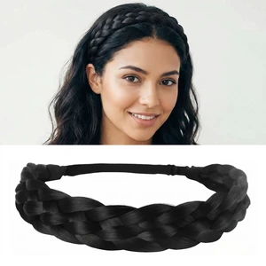 Coolcos Black Braided Headband for Women - 5-Strand Chunky Synthetic Hair Braid, Summer Beach Vacation Travel Hair Accessory, Adjustable Plaited Hairband for Wigs, Ponytails, Buns & Updos Coolcos Black Braided Headband for Women - 5-Strand Chunky Synthetic Hair Braid, Summer Beach Vacation Travel Hair Accessory, Adjustable Plaited Hairband for Wigs, Ponytails, Buns & Updos