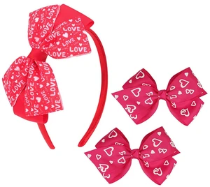 NEWSPIED Valentine's Day Bow Headband Rose Red Cute Hair Bands with 2Pcs Heart Bow Hair Clips Set Valentines Headband for Party Favor Valentines Hair Accessories NEWSPIED Valentine's Day Bow Headband Rose Red Cute Hair Bands with 2Pcs Heart Bow Hair Clips Set Valentines Headband for Party Favor Valentines Hair Accessories