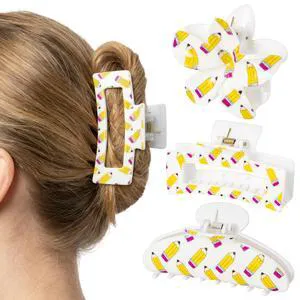 PANTIDE 3Pcs Pencil Hair Claw Clips for Women Girls - Back To School Funny Cute Yellow Pencil Rectangle Flower Banana Nonslip Acrylic Hair Clip Accessories, Teacher Appreciation Birthday Party Gift PANTIDE 3Pcs Pencil Hair Claw Clips for Women Girls - Back To School Funny Cute Yellow Pencil Rectangle Flower Banana Nonslip Acrylic Hair Clip Accessories, Teacher Appreciation Birthday Party Gift