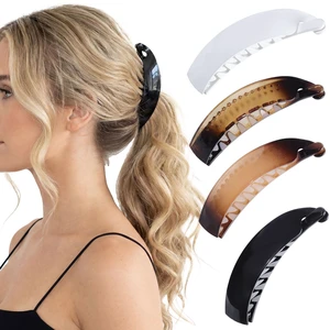 obeoby 4 Pcs Banana Hair Clips for Women Girls Ponytail Thick Hair, 4 Inch | Black White Brown Large Barrettes, Retro 80s Hair Accessories Durable Plastic Claw Clips Holiday Back To School Gifts obeoby 4 Pcs Banana Hair Clips for Women Girls Ponytail Thick Hair, 4 Inch | Black White Brown Large Barrettes, Retro 80s Hair Accessories Durable Plastic Claw Clips Holiday Back To School Gifts