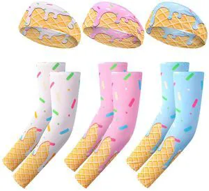3 Set/6 Pcs Ice Cream Baseball Headbands and Arm Sleeves | UV Protection Cooling Sleeve for Youth Teen Adult Football Basketball Gym Party Favors 3 Set/6 Pcs Ice Cream Baseball Headbands and Arm Sleeves | UV Protection Cooling Sleeve for Youth Teen Adult Football Basketball Gym Party Favors