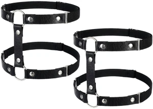 2 Pcs Leather Leg Harness, Adjustable Elastic 2 Rows Leather Leg Belt Ring Punk Gothic Garters for Party Prom Body Chain Accessories Jewelry for Women 2 Pcs Leather Leg Harness, Adjustable Elastic 2 Rows Leather Leg Belt Ring Punk Gothic Garters for Party Prom Body Chain Accessories Jewelry for Women