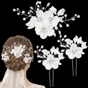 3 PCS Wedding Hair Piece, Rhinestone Hair Clips for Brides, Crystal Bridal Large Flower Pearl Hairpins for Brides Bridesmaids Women Girls 3 PCS Wedding Hair Piece, Rhinestone Hair Clips for Brides, Crystal Bridal Large Flower Pearl Hairpins for Brides Bridesmaids Women Girls