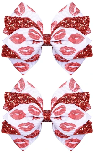 Glitter Valentines Hair Bows 2pc 4in Sparkly Red Lip Stain Ribbon Bowknot Alligator Clips for Girls Women Birthday Wedding Party Dress Decor Accessory Gift Glitter Valentines Hair Bows 2pc 4in Sparkly Red Lip Stain Ribbon Bowknot Alligator Clips for Girls Women Birthday Wedding Party Dress Decor Accessory Gift