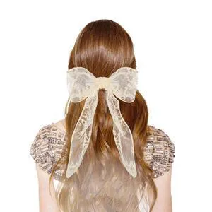 WLLHYF Lace Hair Bow Clips for Women, Large White Hair Ribbons Cute Tulle Bow Barrettes Bowknot Aesthetic Clips Hair Accessories for Women Girls Bridal (Beige) WLLHYF Lace Hair Bow Clips for Women, Large White Hair Ribbons Cute Tulle Bow Barrettes Bowknot Aesthetic Clips Hair Accessories for Women Girls Bridal (Beige)