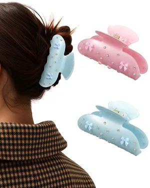 Ufgin 2 PCS Acrylic Hair Claw Clips for Women Bow Strong Hold Claw Clips Medium Non-slip Cute Hair Clips for Thick Thin HairBlue+Pink Ufgin 2 PCS Acrylic Hair Claw Clips for Women Bow Strong Hold Claw Clips Medium Non-slip Cute Hair Clips for Thick Thin HairBlue+Pink