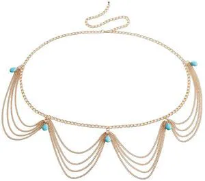 Bohemian Retro Turquoise Body Chain - Adjustable Vintage Body Jewelry for Women, Wedding Beach Festival Accessory, Premium Alloy with Teal Green Stone, Lightweight Comfort for All Body Types Bohemian Retro Turquoise Body Chain - Adjustable Vintage Body Jewelry for Women, Wedding Beach Festival Accessory, Premium Alloy with Teal Green Stone, Lightweight Comfort for All Body Types