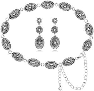 Trinckle Cowgirl Costume Accessories Western Belt for Women Concho Belt | Silver Cowgirl Jewelry Set with Western Earrings, Matching Country Concert Outfit, Vintage Cowboy Earring as Boho Accessories Trinckle Cowgirl Costume Accessories Western Belt for Women Concho Belt | Silver Cowgirl Jewelry Set with Western Earrings, Matching Country Concert Outfit, Vintage Cowboy Earring as Boho Accessories
