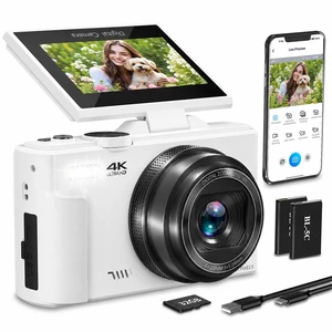 4K Digital Camera for Photography,64MP Vlogging Camera for YouTube(White) 3" 180°Flip Screen, 18X Digital Zoom,WIFI,Autofocus Compact Camera with Flash,32GB TF Card & 2 Batteries 4K Digital Camera for Photography,64MP Vlogging Camera for YouTube(White) 3" 180°Flip Screen, 18X Digital Zoom,WIFI,Autofocus Compact Camera with Flash,32GB TF Card & 2 Batteries