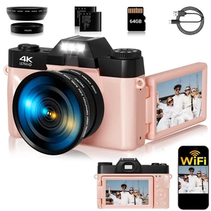 4K Digital Camera for Photography,75MP WiFi Vlogging Camera for YouTube, 3" 180° Flip Screen Point and Shoot Camera with 64GB SD Card, 2 Batteries, Compact Travel Camera for Beginners (Pink) 4K Digital Camera for Photography,75MP WiFi Vlogging Camera for YouTube, 3" 180° Flip Screen Point and Shoot Camera with 64GB SD Card, 2 Batteries, Compact Travel Camera for Beginners (Pink)