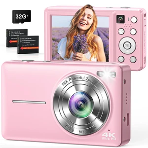 4K Digital Camera with Selfie Lens 64MP Vlogging Camera 32GB Card Pink Compact Camera with Flash,16X Zoom Easy for Beginner. 2 Batteries for Instant use. ldeal Birthday, Party & Travel 4K Digital Camera with Selfie Lens 64MP Vlogging Camera 32GB Card Pink Compact Camera with Flash,16X Zoom Easy for Beginner. 2 Batteries for Instant use. ldeal Birthday, Party & Travel