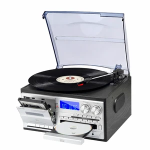 Vintage Multimedia Record Player for Every Era of Music, with Bluetooth Input and Output, 3-Speed Turntable, CD and Cassette Player, USB SD Playback, AM FM Radio and Built-in Stereo Speakers Vintage Multimedia Record Player for Every Era of Music, with Bluetooth Input and Output, 3-Speed Turntable, CD and Cassette Player, USB SD Playback, AM FM Radio and Built-in Stereo Speakers