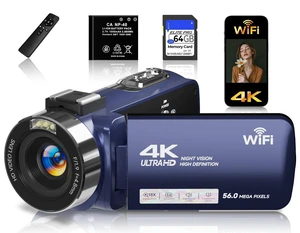 4K Video Camera Camcorder, UHD 56MP WiFi Vlogging Cameras,18X Digital Zoom IR Night Vision 3.0''Touch Screen Cameras with 64GB Card,Remote Control,Webcam and Battery (Blue) 4K Video Camera Camcorder, UHD 56MP WiFi Vlogging Cameras,18X Digital Zoom IR Night Vision 3.0''Touch Screen Cameras with 64GB Card,Remote Control,Webcam and Battery (Blue)