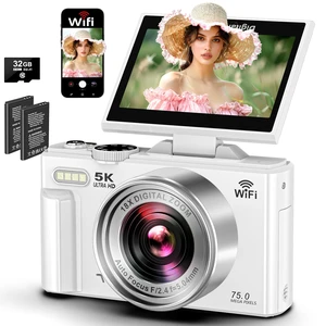 5K Digital Camera WiFi Cameras for Photography 75MP UHD Autofocus Vlogging 5K 75MP White, WiFi Autofocus Vlogging Camera for YouTube, Compact 3" 180° Flip Screen, 18X Zoom, 32GB Card, Batteries 5K Digital Camera WiFi Cameras for Photography 75MP UHD Autofocus Vlogging 5K 75MP White, WiFi Autofocus Vlogging Camera for YouTube, Compact 3" 180° Flip Screen, 18X Zoom, 32GB Card, Batteries