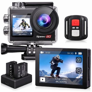 4K Action Camera 20MP Touch Screen WiFi EIS 131FT Waterproof Dual touch screens, 170° wide-angle, 5X zoom, remote control. For snorkeling, biking, helmet. 2 rechargeable batteries 4K Action Camera 20MP Touch Screen WiFi EIS 131FT Waterproof Dual touch screens, 170° wide-angle, 5X zoom, remote control. For snorkeling, biking, helmet. 2 rechargeable batteries