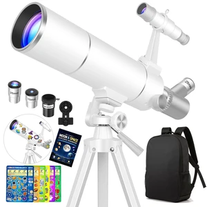 Telescope Kit for Kids 8-12, 80mm Aperture 500mm Portable Telescope Beginner Astronomy Telescope for moon observation with Backpack, 7-themed Decorate Stickers, Moon Booklet and Phone Adapter Telescope Kit for Kids 8-12, 80mm Aperture 500mm Portable Telescope Beginner Astronomy Telescope for moon observation with Backpack, 7-themed Decorate Stickers, Moon Booklet and Phone Adapter