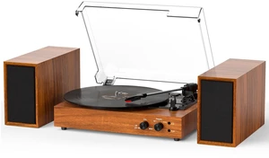 Vinyl Record Player with 2 External Speakers, PC Recording, Brown 3-speed belt-drive turntable, Bluetooth input, RCA/AUX/headphone, vintage home audio for bedrooms, living rooms and gifts Vinyl Record Player with 2 External Speakers, PC Recording, Brown 3-speed belt-drive turntable, Bluetooth input, RCA/AUX/headphone, vintage home audio for bedrooms, living rooms and gifts