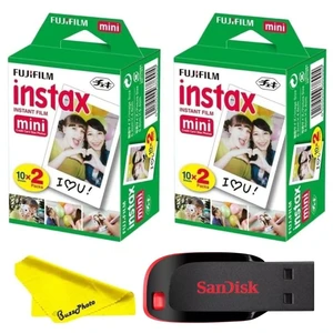 Instax Mini Instant Camera Film with Sandisk 32 GB USB Flash Drive + 2 x Mini Twin Packs (40 Sheets) and Buzz-Photo Microfiber Cleaning Cloth Instax Mini Instant Camera Film with Sandisk 32 GB USB Flash Drive + 2 x Mini Twin Packs (40 Sheets) and Buzz-Photo Microfiber Cleaning Cloth