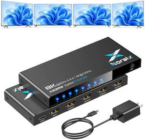 8K@60Hz 4:4:4 HDMI Splitter 1 in 4 Out 4K@120Hz/1080P@240Hz HDMI2.1 Support 8K to 4K Downscaler, 3 EDID Modes, 48Gbps, HDR10+, Dolby Digital, 3D, Metal Shell, Wide Compatibility for TV, Laptop 8K@60Hz 4:4:4 HDMI Splitter 1 in 4 Out 4K@120Hz/1080P@240Hz HDMI2.1 Support 8K to 4K Downscaler, 3 EDID Modes, 48Gbps, HDR10+, Dolby Digital, 3D, Metal Shell, Wide Compatibility for TV, Laptop