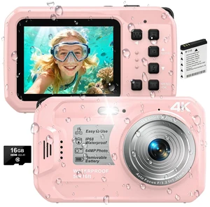 4K Underwater Camera, 64MP 16FT Compact Waterproof Camera with 16GB Card Floatable Digital Camera, 16X Digital Zoom, Auto Focus, Fill Light, 650mAh Battery, Ideal for Travel, Surfing, Swimming 4K Underwater Camera, 64MP 16FT Compact Waterproof Camera with 16GB Card Floatable Digital Camera, 16X Digital Zoom, Auto Focus, Fill Light, 650mAh Battery, Ideal for Travel, Surfing, Swimming