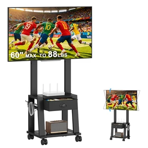 Rolling TV Stand with Storage for 23-60 Inch TVs up to 88 lbs, Height Adjustable Tilt Mobile TV Mount Cart with Drawer & 2 Shelves, Space-Saving Corner Design for Bedroom Living Room, VESA 400x400mm Rolling TV Stand with Storage for 23-60 Inch TVs up to 88 lbs, Height Adjustable Tilt Mobile TV Mount Cart with Drawer & 2 Shelves, Space-Saving Corner Design for Bedroom Living Room, VESA 400x400mm