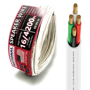 Wire&Cables - 16/4 Audiophile Speaker Wire (200 Feet) 16AWG Gauge - Made in USA - in Wall Audio Speaker Wire Cable/CL Rated/ETL Listed / 2 Conductors - OFC Oxygen-Free Copper, White 200ft Wire&Cables - 16/4 Audiophile Speaker Wire (200 Feet) 16AWG Gauge - Made in USA - in Wall Audio Speaker Wire Cable/CL Rated/ETL Listed / 2 Conductors - OFC Oxygen-Free Copper, White 200ft