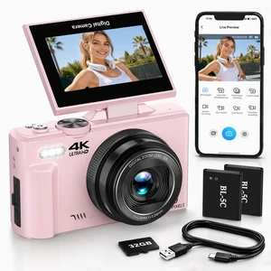 4K Digital Camera for Photography,64MP Vlogging Camera with 180°Flip Screen Compact Point and Shoot Camera 18X Digital Zoom,WIFI,Autofocus Travel Camera Kit with Flash,32GB TF Card & 2 Batteries,Pink 4K Digital Camera for Photography,64MP Vlogging Camera with 180°Flip Screen Compact Point and Shoot Camera 18X Digital Zoom,WIFI,Autofocus Travel Camera Kit with Flash,32GB TF Card & 2 Batteries,Pink
