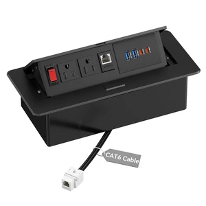 Conference Table Power Outlets with 2 USB C PD 30W, CAT6 Port Recessed Table Power Outlets with Switch, CAT6 Cable, 2 USB-C & 2 USB-A Ports, Metal Housing, Pop-Up Design Conference Table Power Outlets with 2 USB C PD 30W, CAT6 Port Recessed Table Power Outlets with Switch, CAT6 Cable, 2 USB-C & 2 USB-A Ports, Metal Housing, Pop-Up Design
