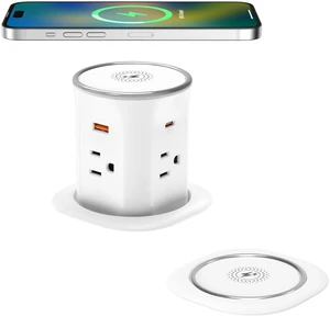 Pop Up Outlet for Countertop 3.15-inch Desk Wire Hole Insert,9-in-1 Power Strip with 15W Wireless Charger,4 Outlets 4 USB Ports,15Amp Tamper Resistant Receptacle, ETL Listed Pop Up Outlet for Countertop 3.15-inch Desk Wire Hole Insert,9-in-1 Power Strip with 15W Wireless Charger,4 Outlets 4 USB Ports,15Amp Tamper Resistant Receptacle, ETL Listed
