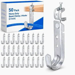 50 Pack Cable Support J Hook with Beam Clamp, 2 Inch Heavy Duty Metal Wire Cable Support J Hook Hangers for Wire Management 50 Pack Cable Support J Hook with Beam Clamp, 2 Inch Heavy Duty Metal Wire Cable Support J Hook Hangers for Wire Management