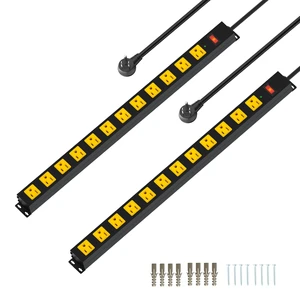 Metal 12 Outlet Mountable Power Strip, 2100J Surge Protector with Heavy Duty 6ft Extension Cord, Wide Spaced and Wall Mount Metal Powerstrip for Garage, Desk, Industrial, Shop and Indoor (6ft - 2Pack) Metal 12 Outlet Mountable Power Strip, 2100J Surge Protector with Heavy Duty 6ft Extension Cord, Wide Spaced and Wall Mount Metal Powerstrip for Garage, Desk, Industrial, Shop and Indoor (6ft - 2Pack)