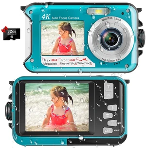 4K Underwater Camera, 16FT Waterproof Camera, 64MP Dual-Screen, Cyan Autofocus, Floatable Compact Design, 32GB Card, 1250mAh Battery and Type-C Port for Selfies, Snorkeling and Travel 4K Underwater Camera, 16FT Waterproof Camera, 64MP Dual-Screen, Cyan Autofocus, Floatable Compact Design, 32GB Card, 1250mAh Battery and Type-C Port for Selfies, Snorkeling and Travel
