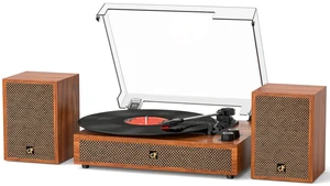 Vinyl Record Player with Dual External Speakers Vintage 3-Speed Turntable Stereo Bookshelf Speakers, Belt Drive Bluetooth LP Player, RCA Output & AUX Input, Auto Stop, Brown Wood Vinyl Record Player with Dual External Speakers Vintage 3-Speed Turntable Stereo Bookshelf Speakers, Belt Drive Bluetooth LP Player, RCA Output & AUX Input, Auto Stop, Brown Wood