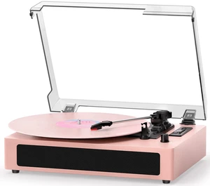 Vinyl Record Player with Bluetooth Input & Speakers - Pink Retro 3-Speed Belt-Drive Turntable, LED Display, EQ Sound Effects, USB/SD Card Recording, Auto-Stop, RCA & Aux-in Vinyl Record Player with Bluetooth Input & Speakers - Pink Retro 3-Speed Belt-Drive Turntable, LED Display, EQ Sound Effects, USB/SD Card Recording, Auto-Stop, RCA & Aux-in
