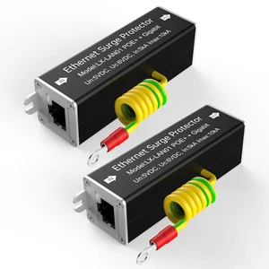 2 Pack 10/100/1000Mbps PoE++ Surge Protector, 10KV Lightning Arrestor with GDT, 120W RJ45 Adapter, Metal Shielded, CAT5/CAT6 LAN Protection, Wide Temperature, Flange Mount 2 Pack 10/100/1000Mbps PoE++ Surge Protector, 10KV Lightning Arrestor with GDT, 120W RJ45 Adapter, Metal Shielded, CAT5/CAT6 LAN Protection, Wide Temperature, Flange Mount