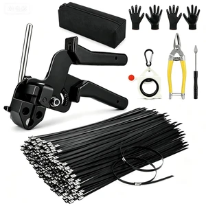 Stainless Steel Cable Tie Gun Kit, 500PCS 12" Black Metal Zip Ties Heavy Duty & UV Resistant, 200lbs Tensile Strength, Adjustable Cutting Tool for Fencing, Exhaust Wrap & Automotive Stainless Steel Cable Tie Gun Kit, 500PCS 12" Black Metal Zip Ties Heavy Duty & UV Resistant, 200lbs Tensile Strength, Adjustable Cutting Tool for Fencing, Exhaust Wrap & Automotive
