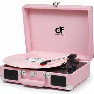 Pink Suitcase Record Player with Built-in Speakers, 3-Speed Vintage Vinyl Turntable with Bluetooth Input, Bass & Treble Tone Control, Auto Stop, Portable Music Gift for Women, Pink Pink Suitcase Record Player with Built-in Speakers, 3-Speed Vintage Vinyl Turntable with Bluetooth Input, Bass & Treble Tone Control, Auto Stop, Portable Music Gift for Women, Pink