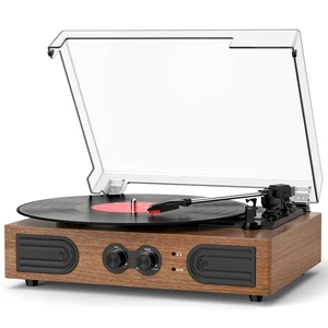 Vinyl Record Player 3 Speeds Turntable with Speakers, Bass Control, Walnut Upgraded Built-in Speakers, Vintage Belt Drive Turntable, Treble & Bass Control, RCA-Out/AUX-in, Headphone Jack, Auto-Stop Vinyl Record Player 3 Speeds Turntable with Speakers, Bass Control, Walnut Upgraded Built-in Speakers, Vintage Belt Drive Turntable, Treble & Bass Control, RCA-Out/AUX-in, Headphone Jack, Auto-Stop