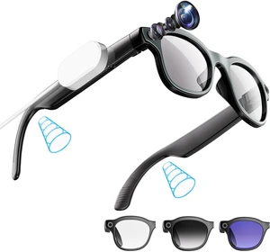 Smart AI Glasses with Camera, 1080P HD Video & 8MP Photo Capture, Real-Time Translation, Recording Glasses, Wireless Charging, Voice Assistant, Open-Ear Audio, Object Recognition, Bluetooth, 3 Lens Smart AI Glasses with Camera, 1080P HD Video & 8MP Photo Capture, Real-Time Translation, Recording Glasses, Wireless Charging, Voice Assistant, Open-Ear Audio, Object Recognition, Bluetooth, 3 Lens