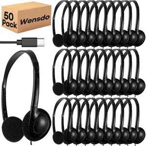 USB-C Classroom Headphones Bulk 50 Pack Durable On-Ear Headset for Students K-12 Schools, USB Type-C Plug Compatible with Chromebook Laptop PC Tablet Smartphones (HY857C, 50 Black) USB-C Classroom Headphones Bulk 50 Pack Durable On-Ear Headset for Students K-12 Schools, USB Type-C Plug Compatible with Chromebook Laptop PC Tablet Smartphones (HY857C, 50 Black)