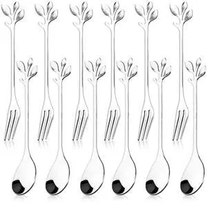 12 piece set of stainless steel gold-plated coffee spoons and cake fruit forks, kitchen utensils, wedding party desserts, salads, appetizers set (6 forks+6 spoons) 12 piece set of stainless steel gold-plated coffee spoons and cake fruit forks, kitchen utensils, wedding party desserts, salads, appetizers set (6 forks+6 spoons)
