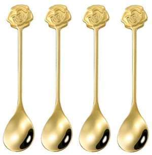 Rose-Shaped Coffee Spoons 10-Piece Gold Stainless Steel Set; Elegant and Durable Cutlery Suitable for Desserts, Tea, Ice Cream, Cafés, and Bars. Rose-Shaped Coffee Spoons 10-Piece Gold Stainless Steel Set; Elegant and Durable Cutlery Suitable for Desserts, Tea, Ice Cream, Cafés, and Bars.