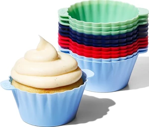 Reusable Silicone Baking Cups 12-Pack | Heat-resistant, non-stick silicone liners for cupcakes and muffins; features fill lines for easy batter pouring, an easy-lift design, and is dishwasher safe. Reusable Silicone Baking Cups 12-Pack | Heat-resistant, non-stick silicone liners for cupcakes and muffins; features fill lines for easy batter pouring, an easy-lift design, and is dishwasher safe.