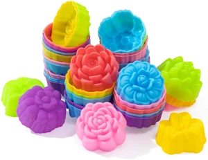 Mini Silicone Cupcake Molds, Multicolored Flower-Shaped Baking Cups | Reusable & Non-Stick; Oven, Dishwasher, and Microwave Safe; Perfect for Donuts, Muffins, Puddings, and Various Desserts; 2-Inch, P Mini Silicone Cupcake Molds, Multicolored Flower-Shaped Baking Cups | Reusable & Non-Stick; Oven, Dishwasher, and Microwave Safe; Perfect for Donuts, Muffins, Puddings, and Various Desserts; 2-Inch, P
