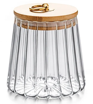 Glass Airtight Jar for Coffee Beans/Nuts (54 fl oz / approx. 1.6L) Large tapered design with bamboo lid; 700ml capacity, featuring petal-ribbed detailing, suitable for storing candy or coffee; Glass Airtight Jar for Coffee Beans/Nuts (54 fl oz / approx. 1.6L) Large tapered design with bamboo lid; 700ml capacity, featuring petal-ribbed detailing, suitable for storing candy or coffee;