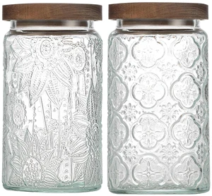 Vintage-Style Airtight Glass Canisters with Lids Candy/Coffee/Food Storage Set | 34 oz Decorative Storage Jars (Set of 2) with Silicone-Sealed Bamboo Lids; Made from Thick, BPA-Free Glass Ideal fo Vintage-Style Airtight Glass Canisters with Lids Candy/Coffee/Food Storage Set | 34 oz Decorative Storage Jars (Set of 2) with Silicone-Sealed Bamboo Lids; Made from Thick, BPA-Free Glass Ideal fo