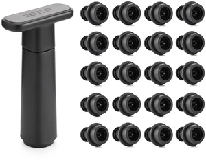 Vacuum Wine Preserver Pump (includes 20 stoppers), Black | Reusable stoppers, keeps wine fresh, ideal gift accessory Vacuum Wine Preserver Pump (includes 20 stoppers), Black | Reusable stoppers, keeps wine fresh, ideal gift accessory