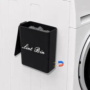 Magnetic Plastic Black Lint Bin with Lid for Laundry Room, 6 X 5 Inch Compact Wall Mount Lint Holder for Dryer, Small Black ABS Trash Can for Dryer Lint and Sheets Magnetic Plastic Black Lint Bin with Lid for Laundry Room, 6 X 5 Inch Compact Wall Mount Lint Holder for Dryer, Small Black ABS Trash Can for Dryer Lint and Sheets